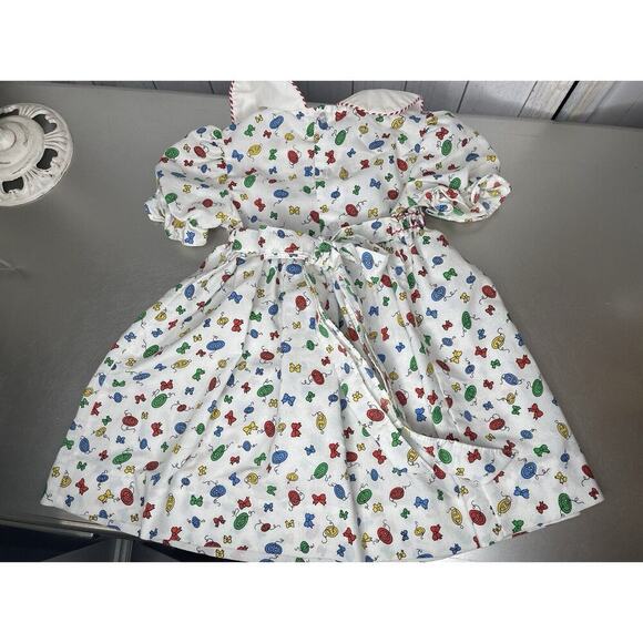 Vintage Polly Flinders Colorful Bow Print Smocked Dress Embroidery Toddler Sz 4 - Picture 3 of 6